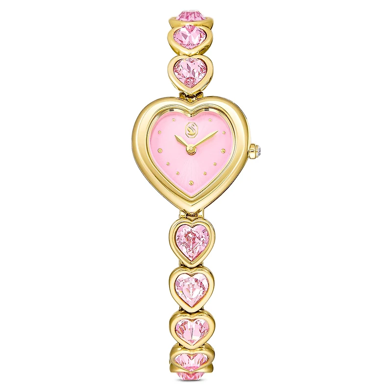 Idyllia Heart watch, Crystal bracelet, Pink, Gold-tone finish by SWAROVSKI