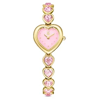 Idyllia Heart watch, Crystal bracelet, Pink, Gold-tone finish by SWAROVSKI