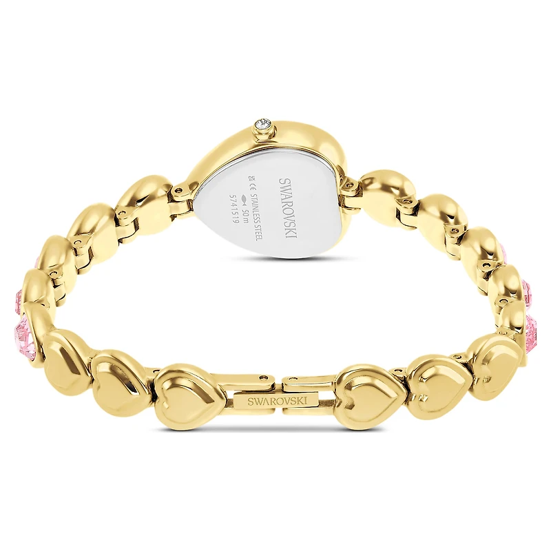 Idyllia Heart watch, Crystal bracelet, Pink, Gold-tone finish by SWAROVSKI