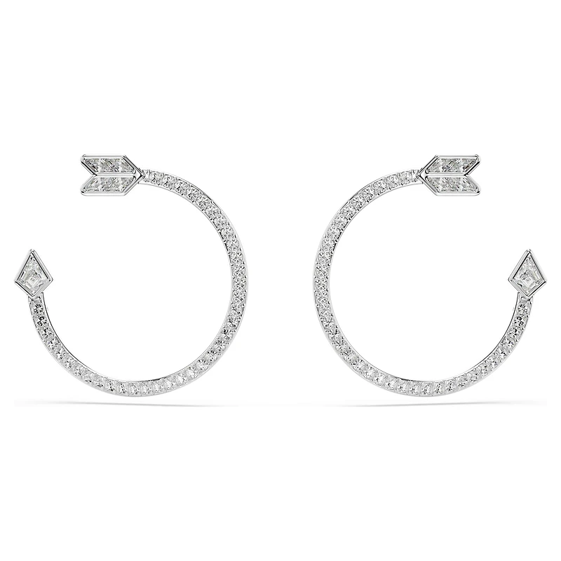 Idyllia hoop earrings, Mixed cuts, Arrow, White, Rhodium plated by SWAROVSKI