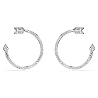 Idyllia hoop earrings, Mixed cuts, Arrow, White, Rhodium plated by SWAROVSKI
