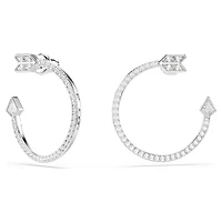 Idyllia hoop earrings, Mixed cuts, Arrow, White, Rhodium plated by SWAROVSKI