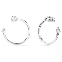 Idyllia hoop earrings, Mixed cuts, Arrow, White, Rhodium plated by SWAROVSKI