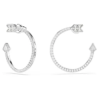 Idyllia hoop earrings, Mixed cuts, Arrow, White, Rhodium plated by SWAROVSKI