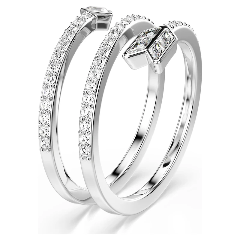 Idyllia motif ring, Mixed cuts, Arrow, White, Rhodium plated by SWAROVSKI