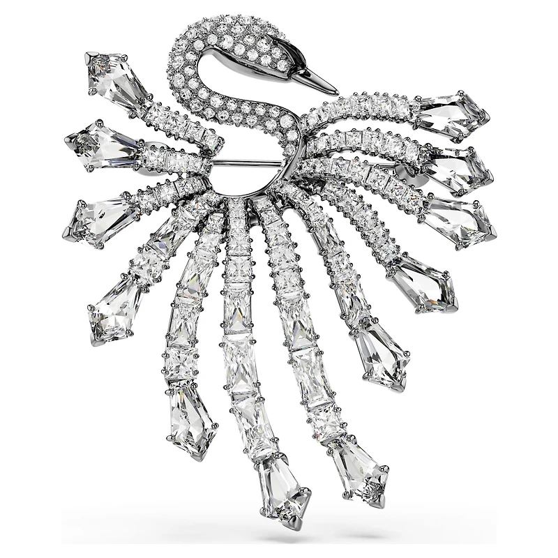 The Vienna Collection brooch, Swan, White, Ruthenium plated by SWAROVSKI
