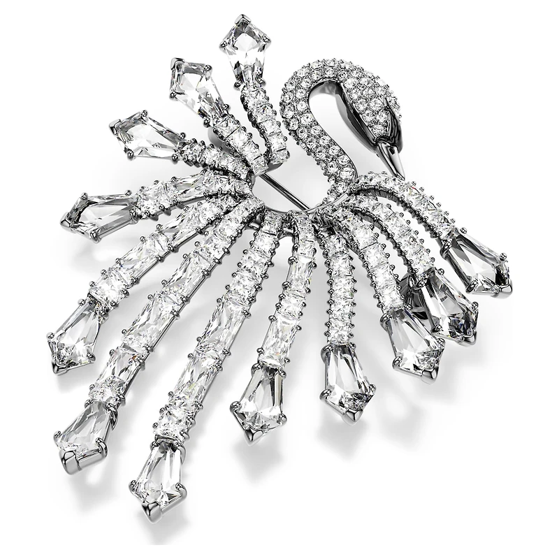 The Vienna Collection brooch, Swan, White, Ruthenium plated by SWAROVSKI