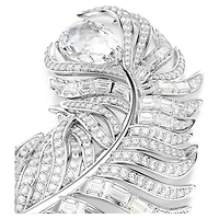 Vienna brooch, Mixed cuts, Feather, White, Rhodium plated