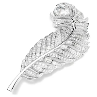 Vienna brooch, Mixed cuts, Feather, White, Rhodium plated