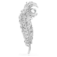 Vienna brooch, Mixed cuts, Feather, White, Rhodium plated