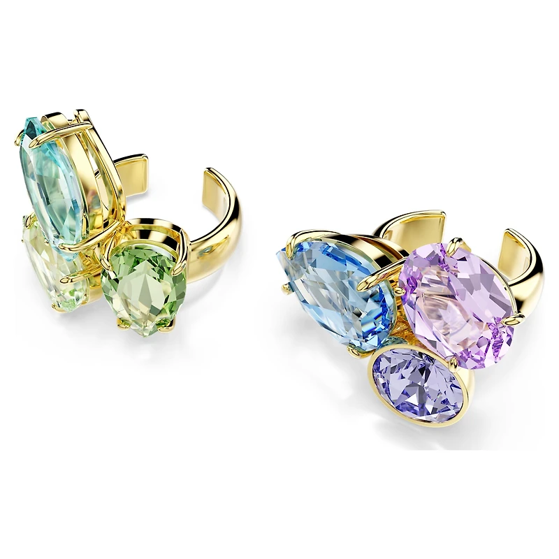 Gema ear cuffs, Asymmetrical design, Mixed cuts, Multicoloured, 18K gold finish
