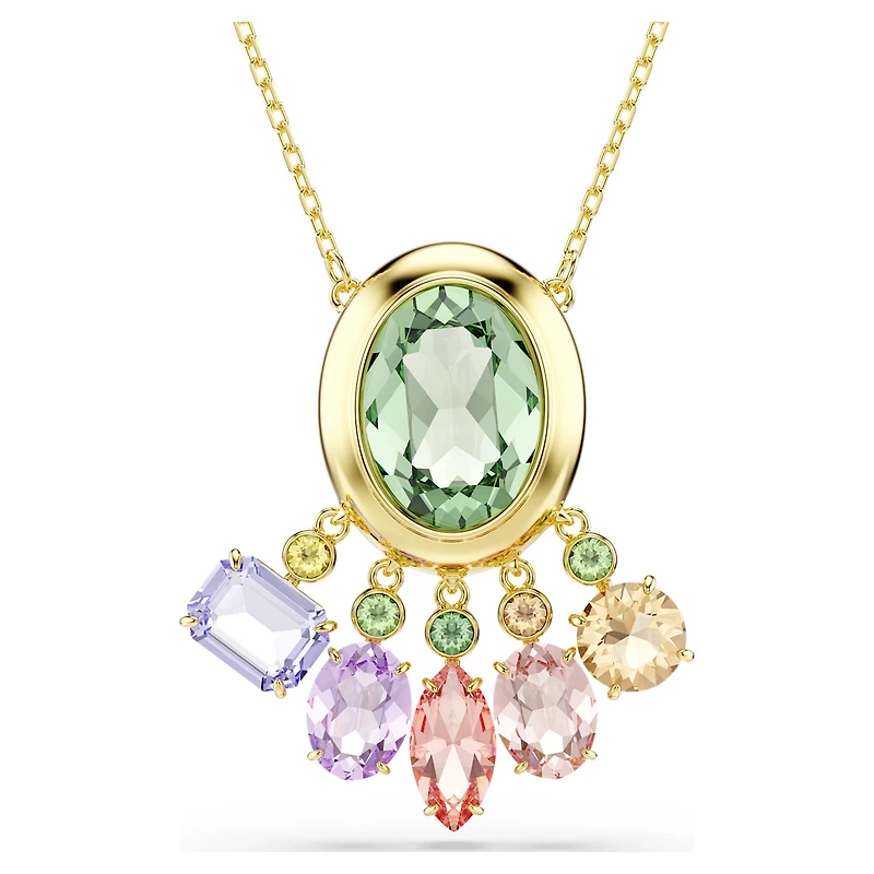 Gema pendant, Mixed cuts, Dangling crystals, Multicoloured, 18K gold finish