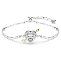 Idyllia bracelet, Mixed cuts, Heart with arrow, White, Rhodium plated by SWAROVSKI