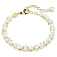 Matrix Tennis bracelet, Crystal pearl, Round cut, White, 18K gold finish