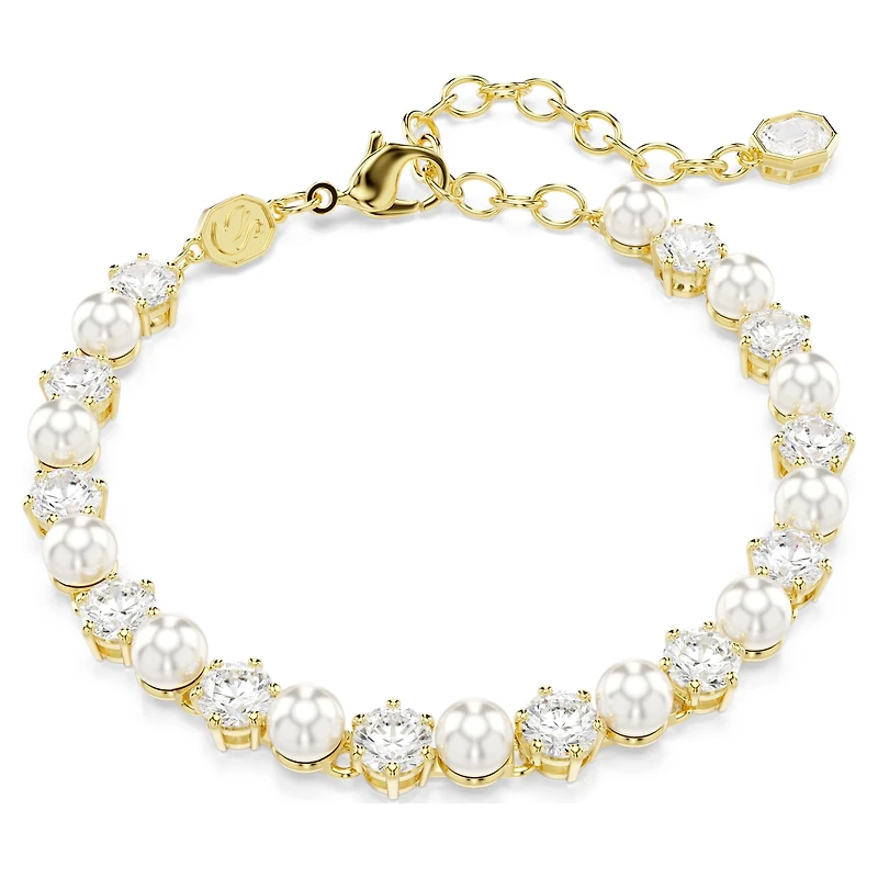 Matrix Tennis bracelet, Crystal pearl, Round cut, White, Gold-tone plated by SWAROVSKI