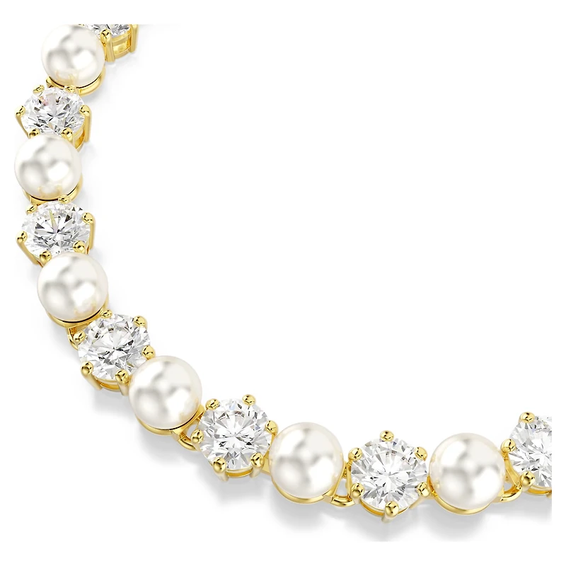 Matrix Tennis bracelet, Crystal pearl, Round cut, White, 18K gold finish