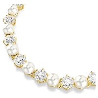 Matrix Tennis bracelet, Crystal pearl, Round cut, White, 18K gold finish