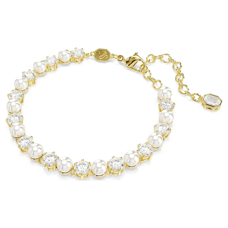 Matrix Tennis bracelet, Crystal pearl, Round cut, White, Gold-tone plated by SWAROVSKI
