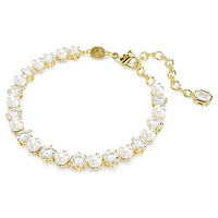Matrix Tennis bracelet, Crystal pearl, Round cut, White, Gold-tone plated by SWAROVSKI