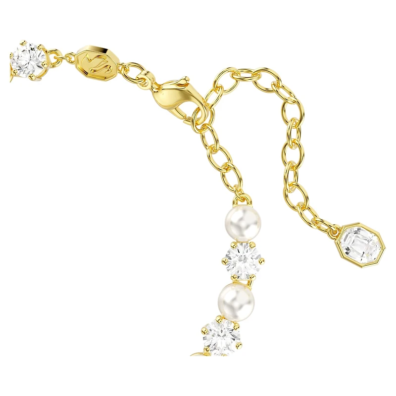 Matrix Tennis bracelet, Crystal pearl, Round cut, White, 18K gold finish