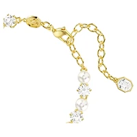 Matrix Tennis bracelet, Crystal pearl, Round cut, White, 18K gold finish