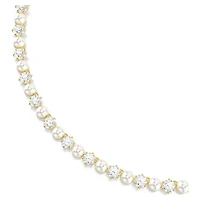 Matrix Tennis necklace, Crystal pearl, Round cut, White, 18K gold finish