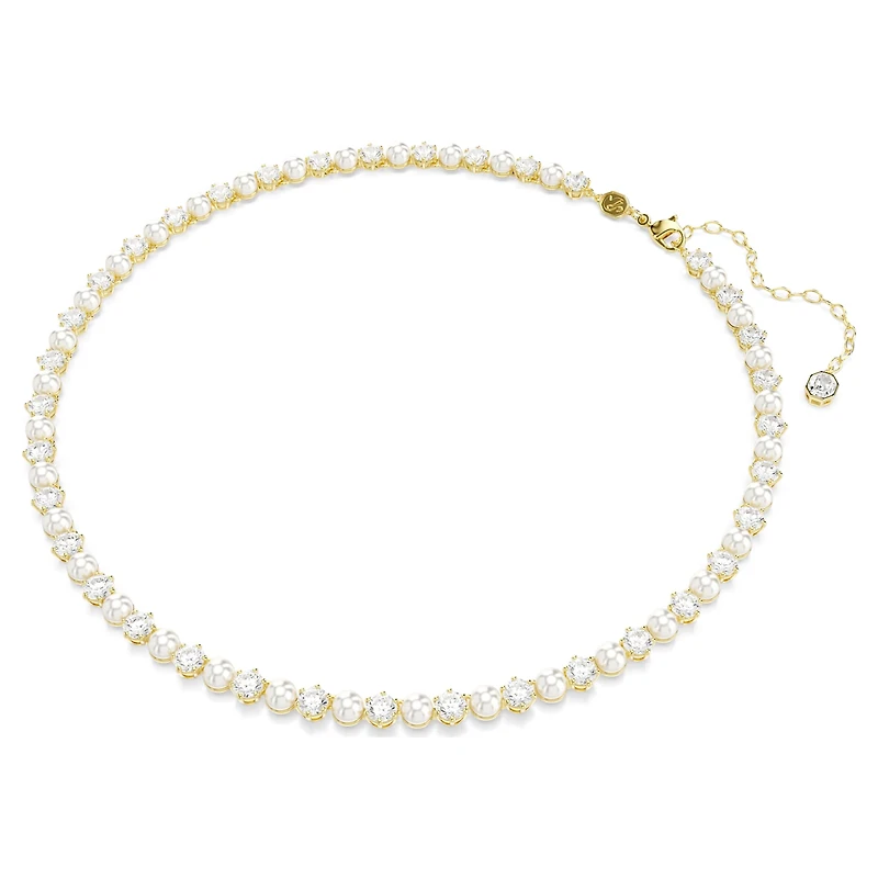 Matrix Tennis necklace, Crystal pearl, Round cut, White, Gold-tone plated by SWAROVSKI