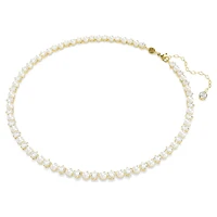 Matrix Tennis necklace, Crystal pearl, Round cut, White, Gold-tone plated by SWAROVSKI