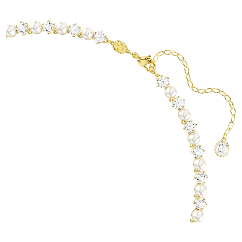 Matrix Tennis necklace, Crystal pearl, Round cut, White, 18K gold finish