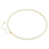 Matrix Tennis necklace, Crystal pearl, Round cut, White, 18K gold finish