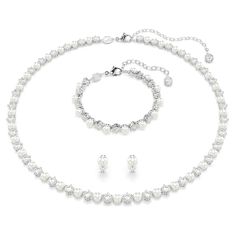 Matrix set, Crystal pearl, Round cut, White, Rhodium plated by SWAROVSKI