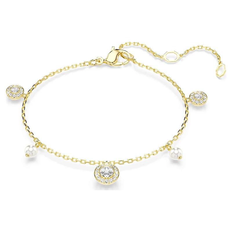 Una Angelic strandage, Crystal pearl, Round cut, White, 18K gold finish