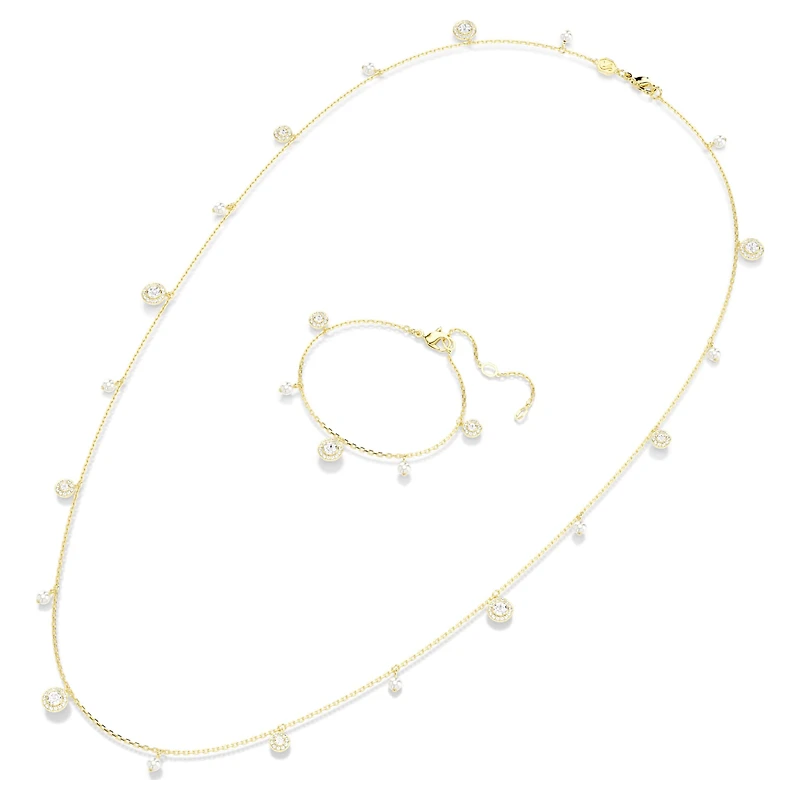 Una Angelic strandage, Crystal pearl, Round cut, White, 18K gold finish