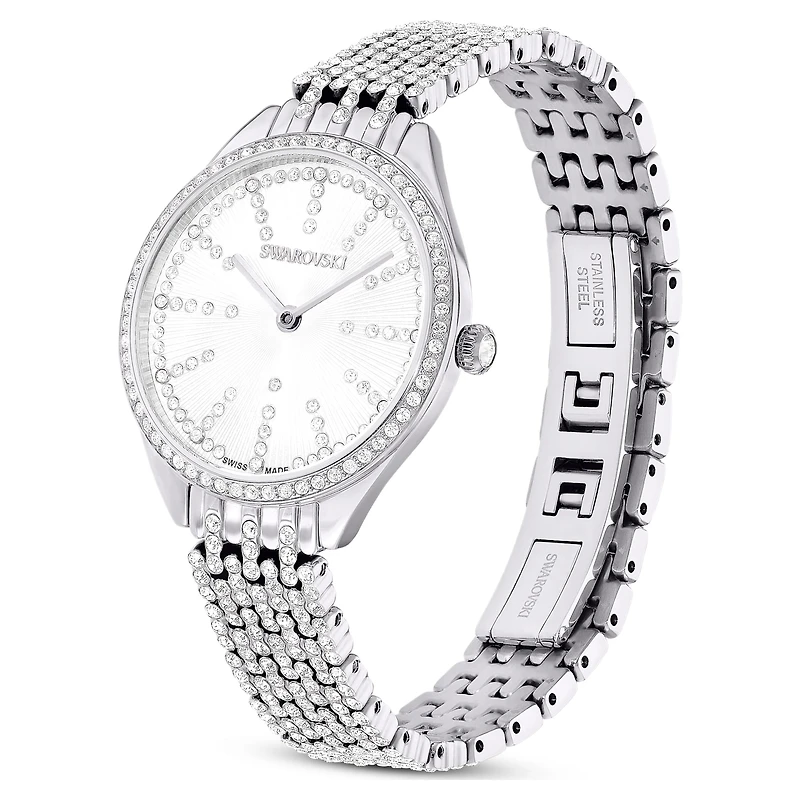 Attract watch, Swiss Made, Metal bracelet, Silver tone, Stainless steel by SWAROVSKI