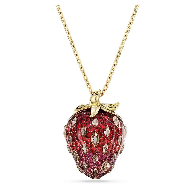 Idyllia pendant, Mixed cuts, Strawberry, Red, 18K gold finish
