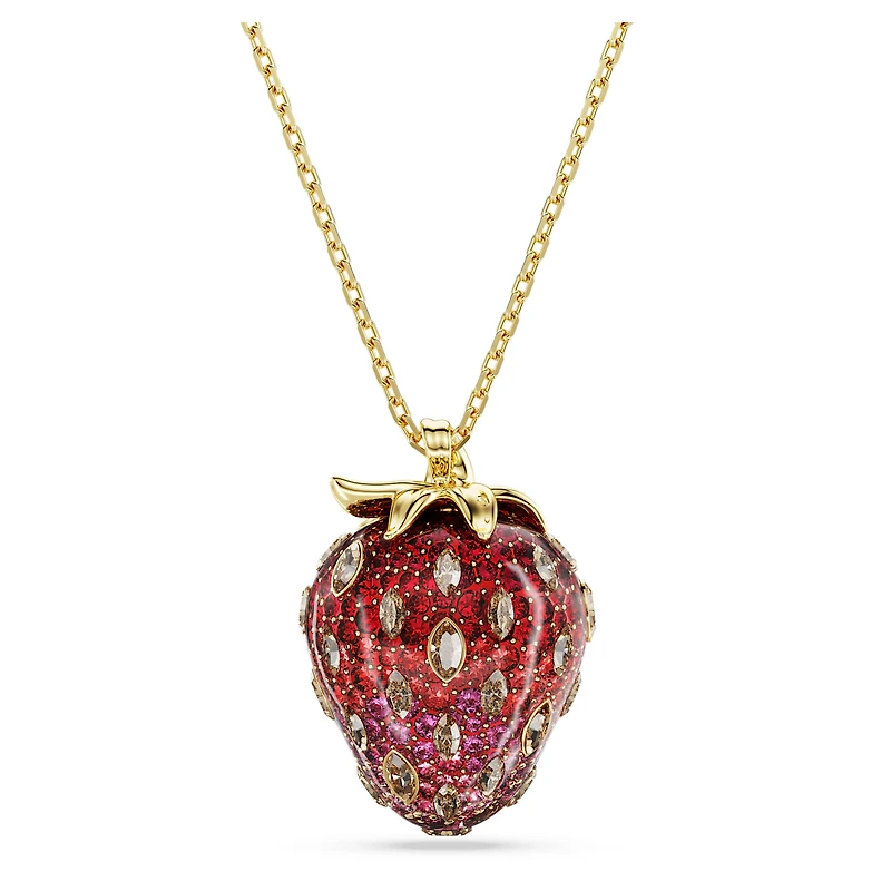 Idyllia pendant, Mixed cuts, Strawberry, Red, 18K gold finish
