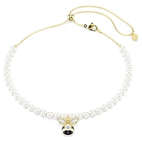 Idyllia choker, Crystal pearl, Mixed cuts, Bee, White, 18K gold finish