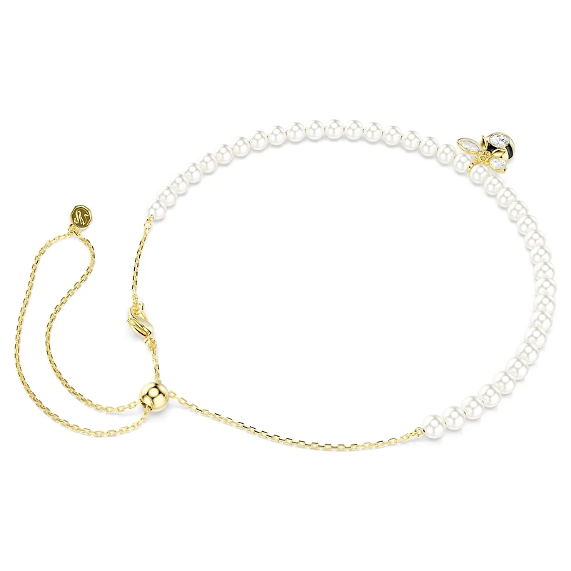 Idyllia choker, Crystal pearl, Mixed cuts, Bee, White, 18K gold finish
