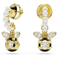 Idyllia drop earrings, Crystal pearl, Mixed cuts, Bee, Multicoloured, 18K gold finish