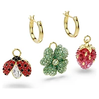 Idyllia drop earrings, Set (3), Ladybird, clover, strawberry, Multicoloured, 18K gold finish