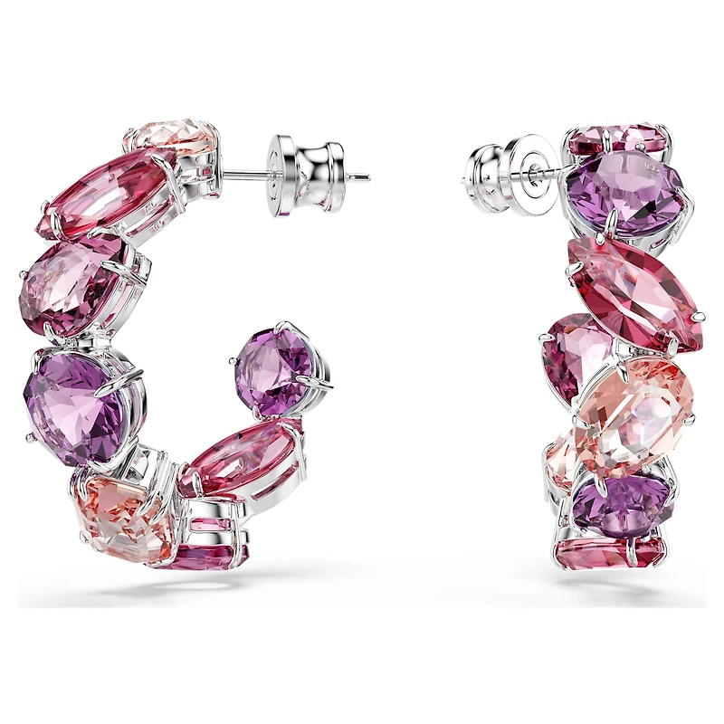 Gema hoop earrings, Pink, Rhodium plated by SWAROVSKI
