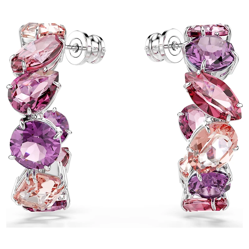 Gema hoop earrings, Pink, Rhodium plated by SWAROVSKI