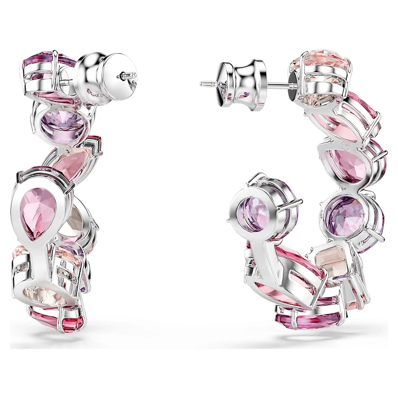 Gema hoop earrings, Pink, Rhodium plated by SWAROVSKI