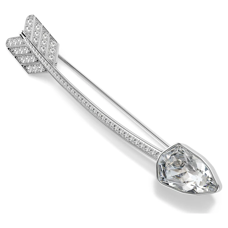 Idyllia brooch, Mixed cuts, Arrow, White, Rhodium plated by SWAROVSKI