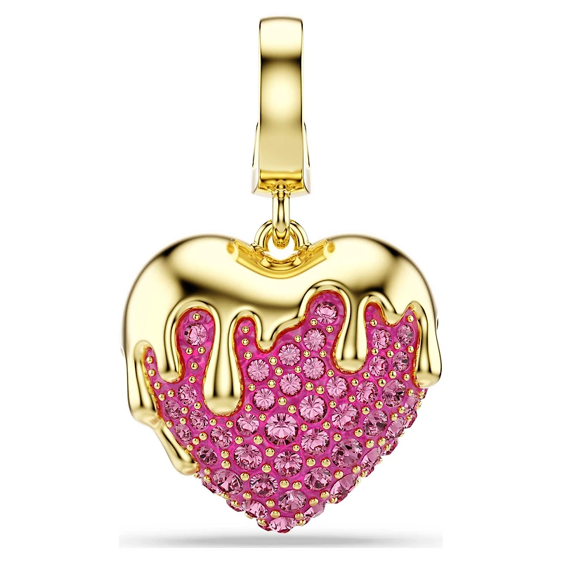 Idyllia charm, Round cut, Heart, Pink, 18K gold finish