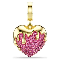 Idyllia charm, Round cut, Heart, Pink, 18K gold finish