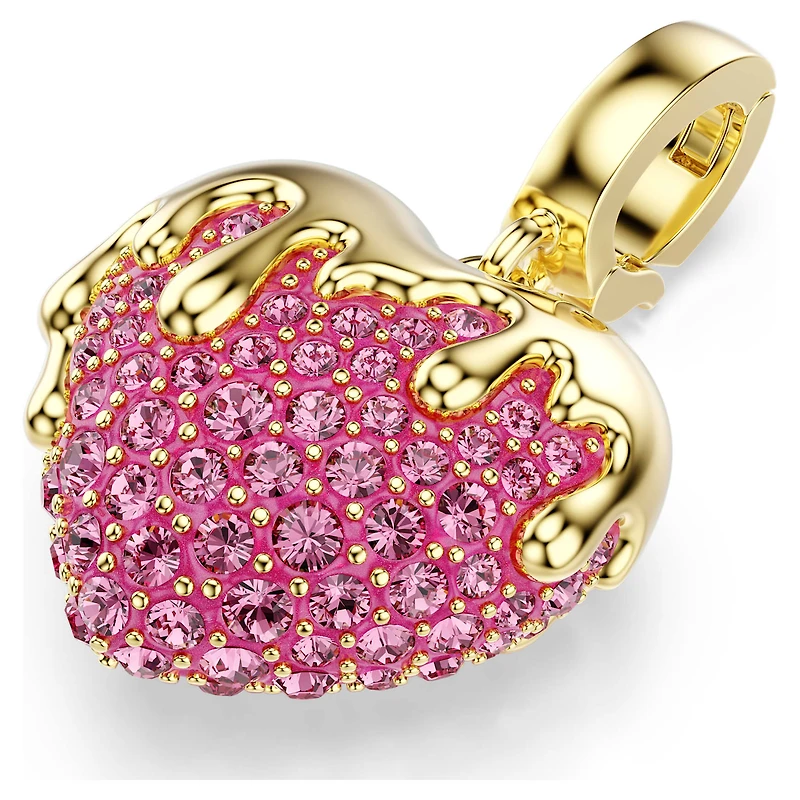 Idyllia charm, Round cut, Heart, Pink, 18K gold finish