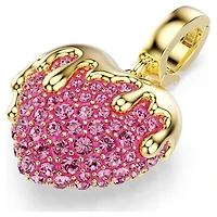 Idyllia charm, Round cut, Heart, Pink, 18K gold finish