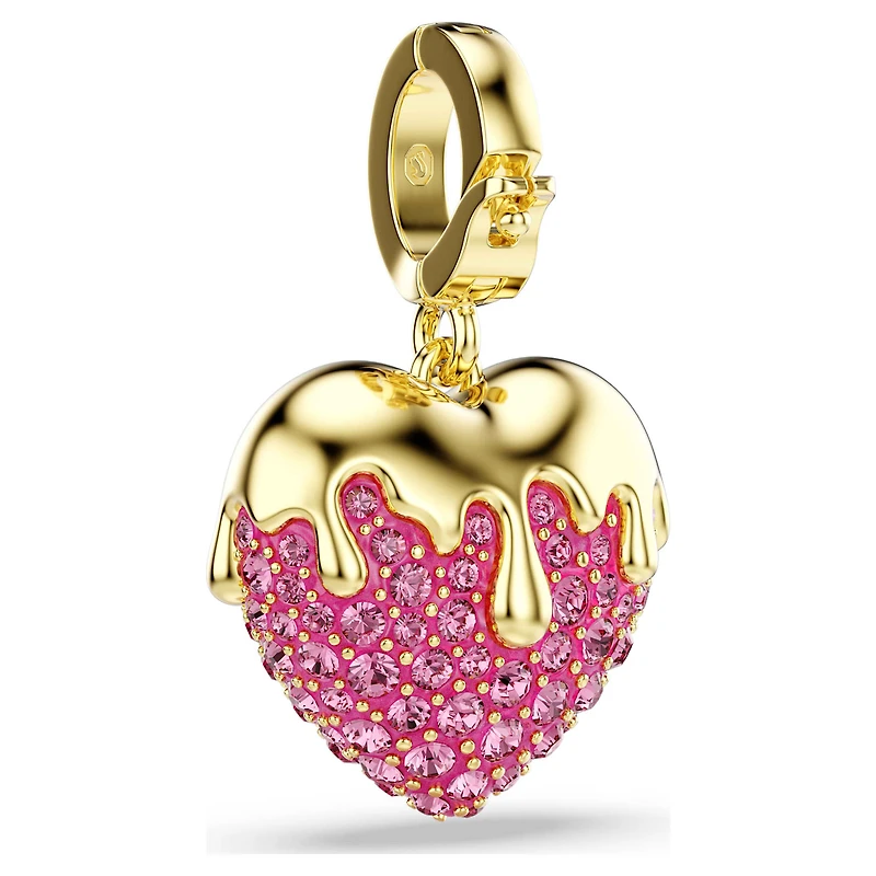 Idyllia charm, Round cut, Heart, Pink, 18K gold finish