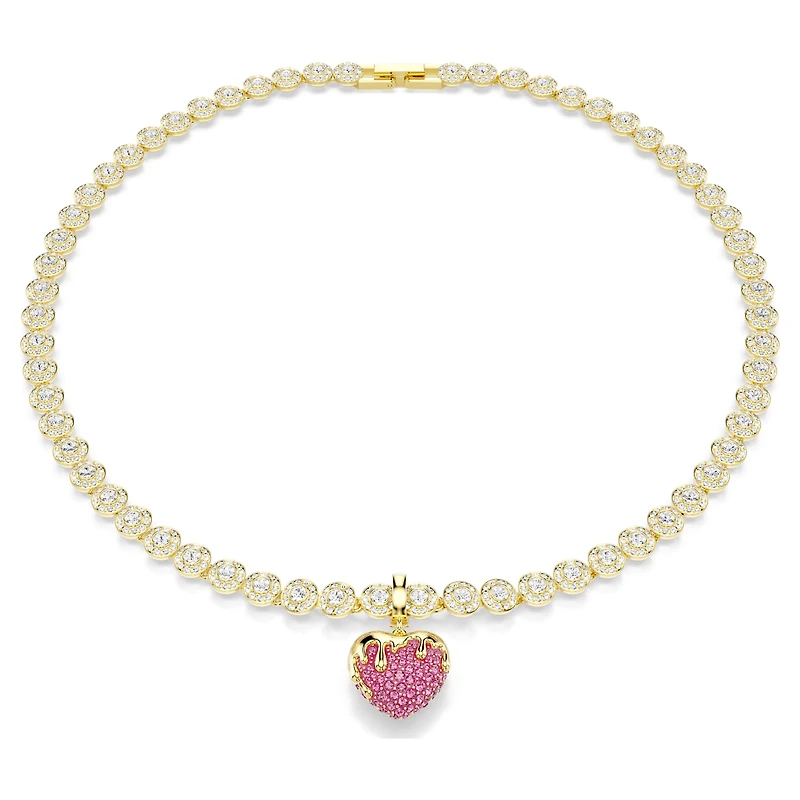 Idyllia charm, Round cut, Heart, Pink, 18K gold finish
